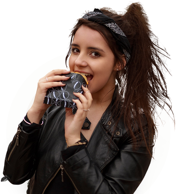 Photo: Model holding JB Burger